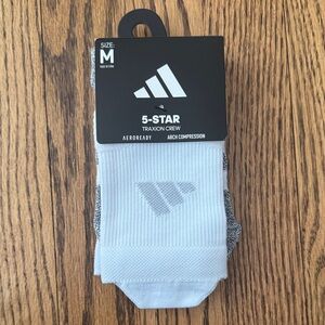 adidas White Crew Socks with Gray Logo - 5-STAR Traxion